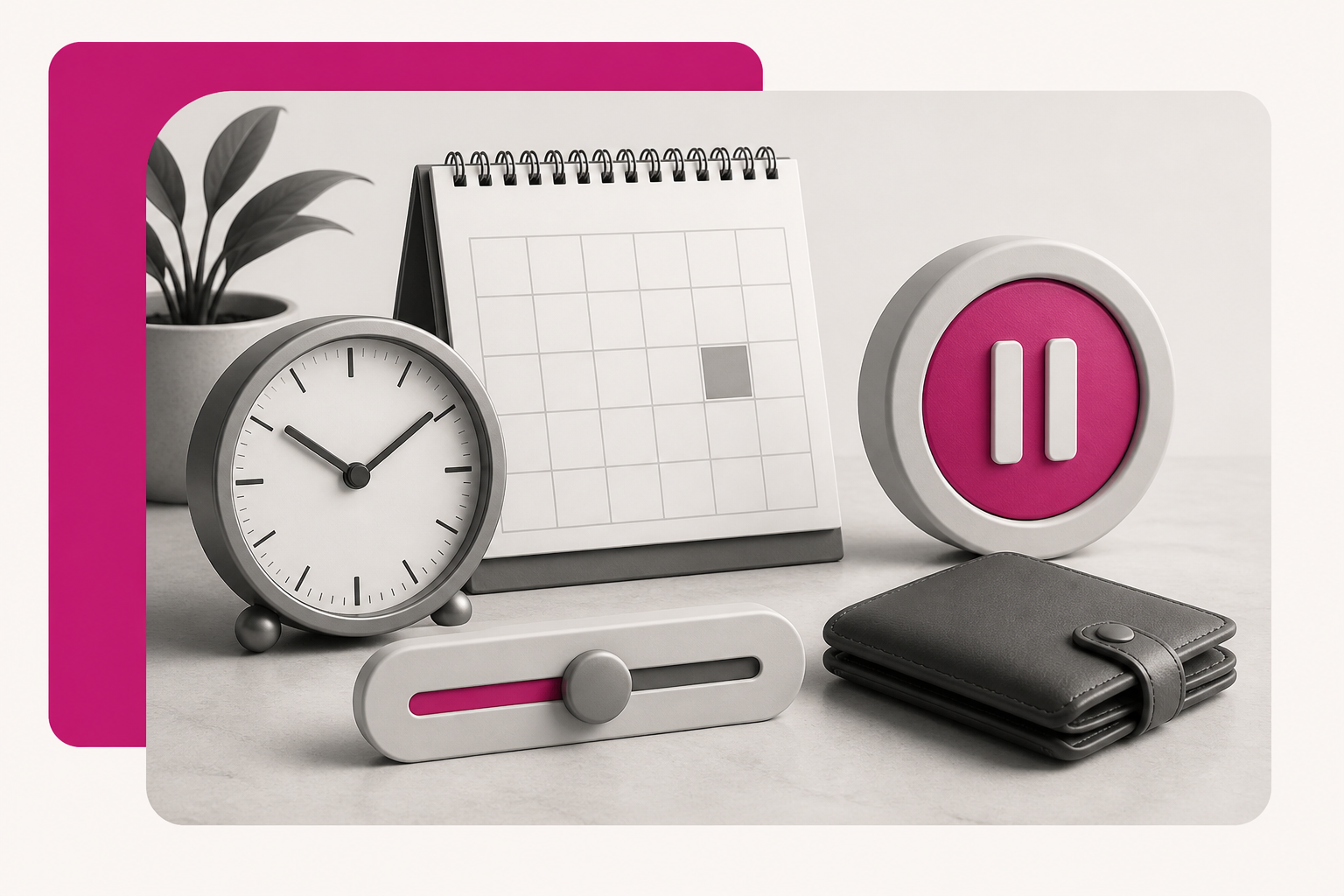 Reloj, calendario, control de límites, pausa y billetera cerrada